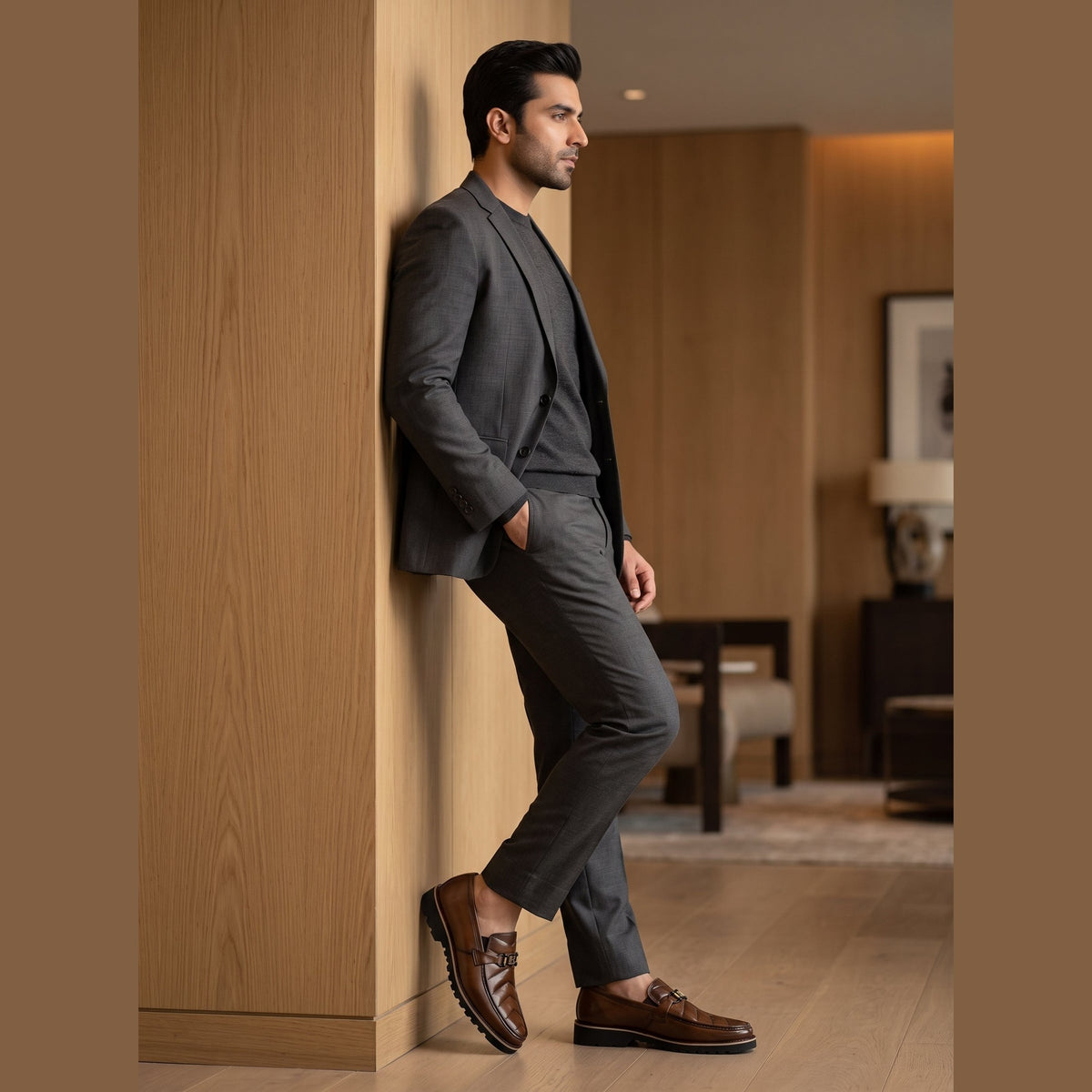 Handcrafted Chevron Stitched Bit Loafers with Lug Sole - Brown - Raja Rani Shop