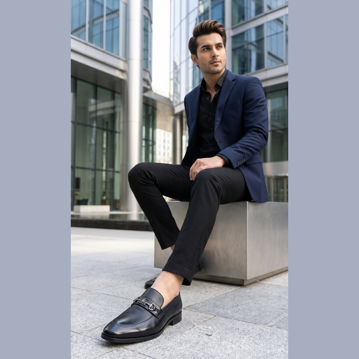 Premium Black Metallic Buckle Leather Loafers for Men - Raja Rani Shop
