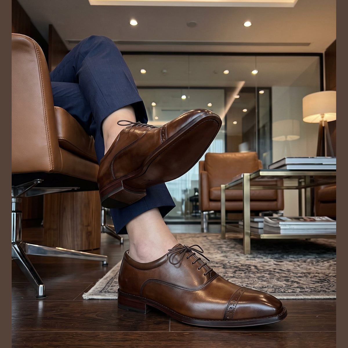 Executive Two-Tone Leather Cap-Toe Formal Oxfords - Espresso Brown - Raja Rani Shop