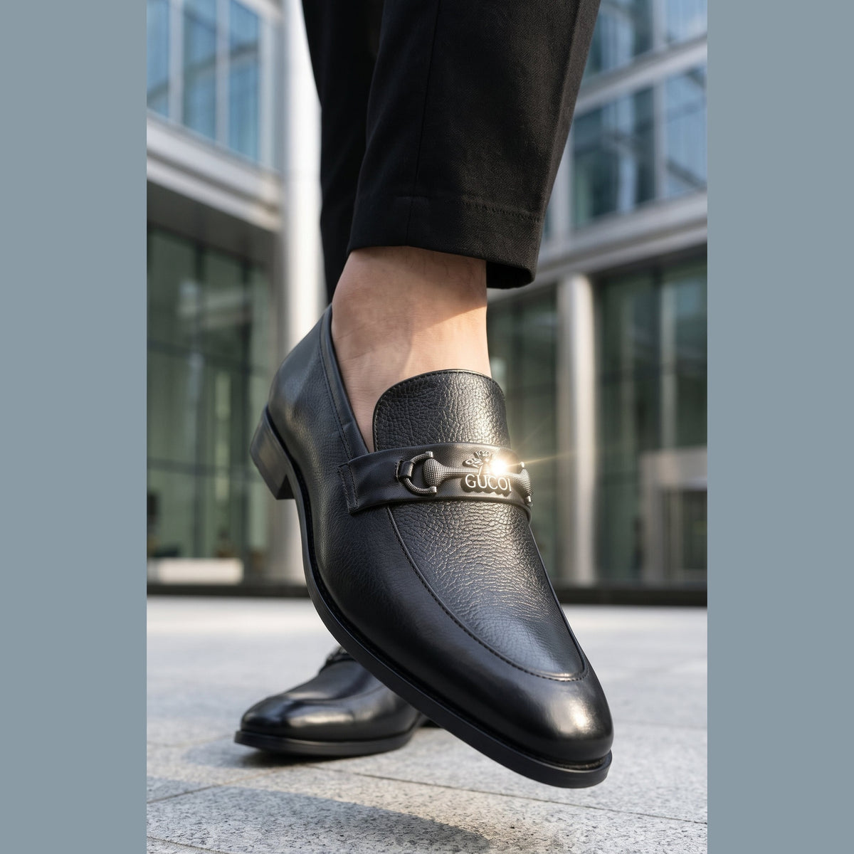 Premium Black Metallic Buckle Leather Loafers for Men - Raja Rani Shop
