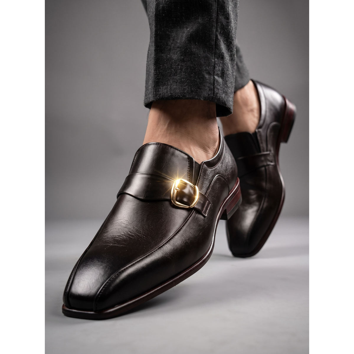 Men's Handcrafted Single Monk Strap Leather Loafers - Classic Black - Raja Rani Shop