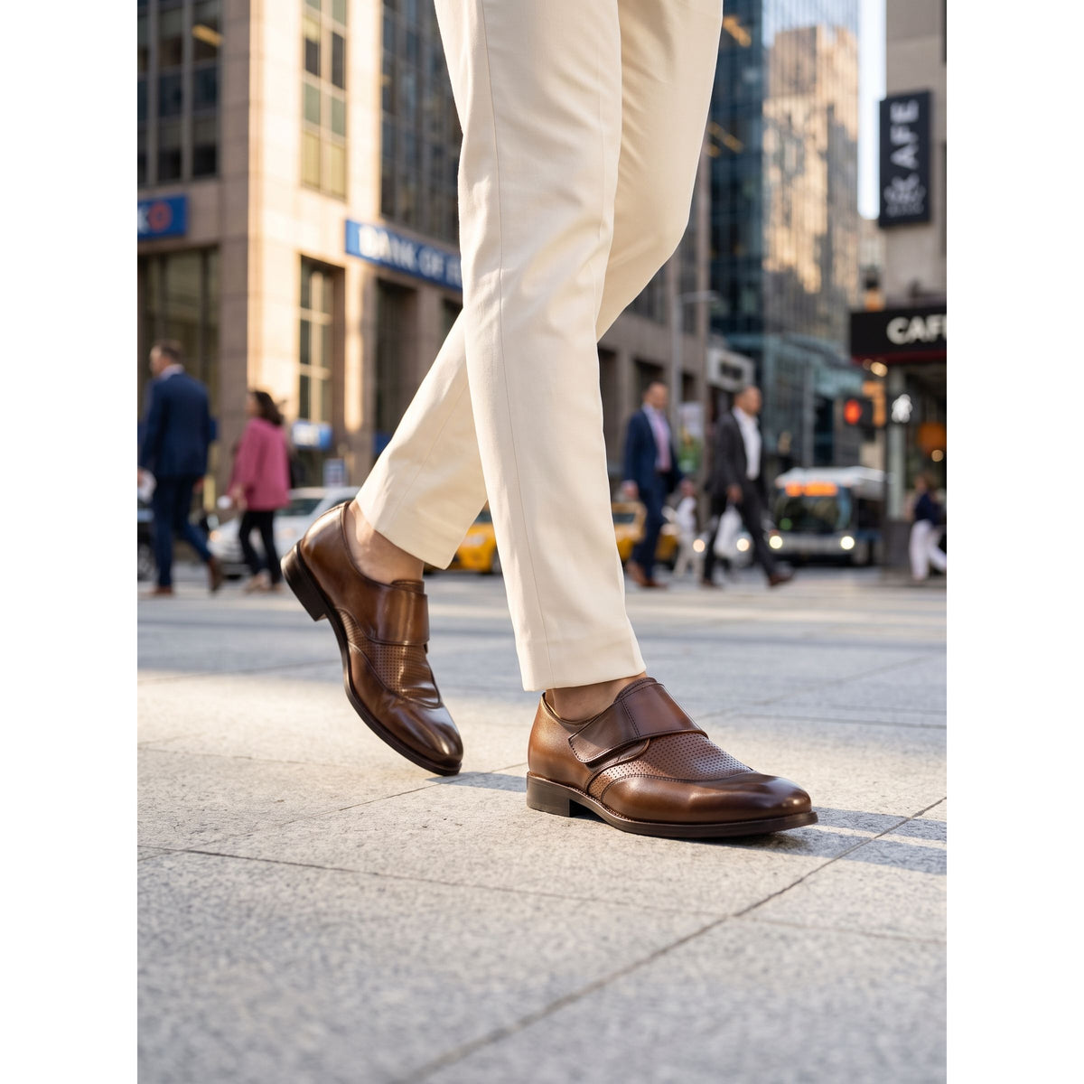 Men's Handcrafted Perforated Leather Monk Strap Loafers - Tan Brown - Raja Rani Shop