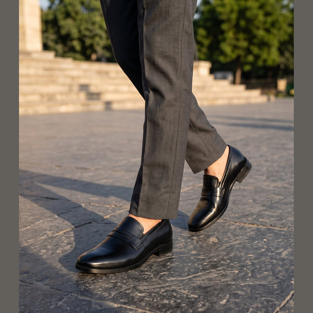 Men's Handcrafted Genuine Leather Penny Loafers - Classic Black - Raja Rani Shop