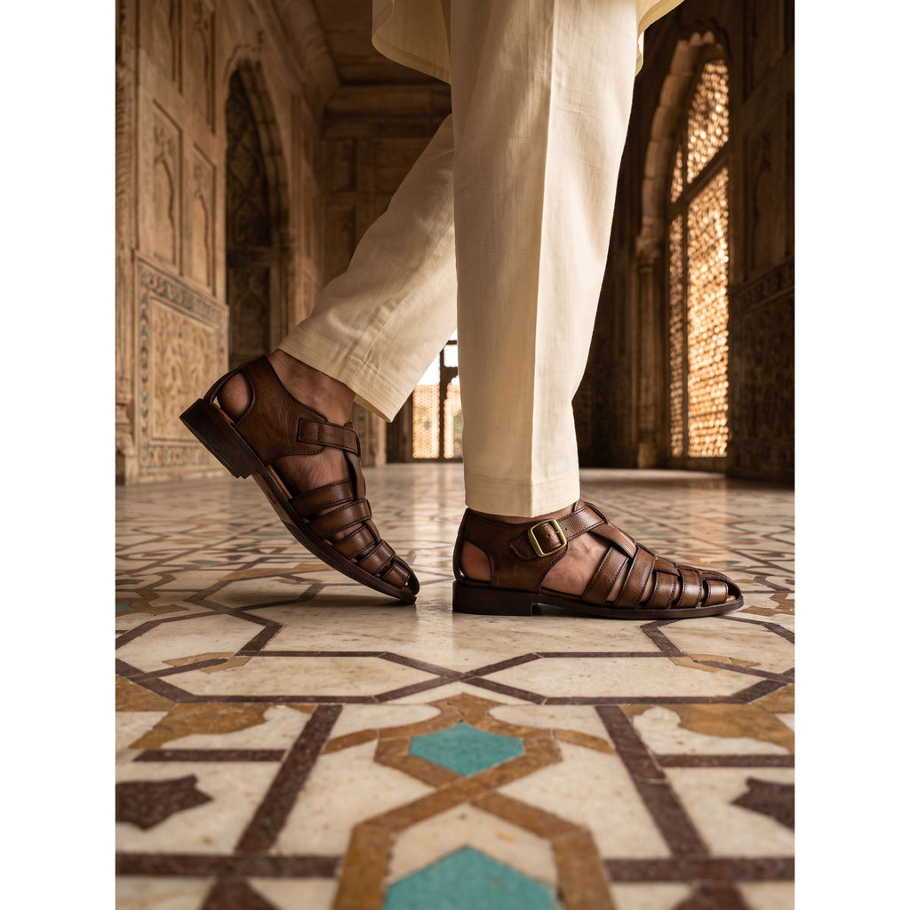Men's Handcrafted Woven Leather Fisherman Sandals - Burnished Tan - Raja Rani Shop