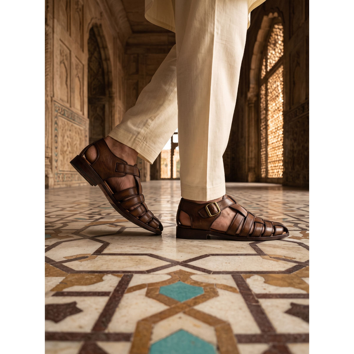 Men's Handcrafted Woven Leather Fisherman Sandals - Burnished Tan - Raja Rani Shop