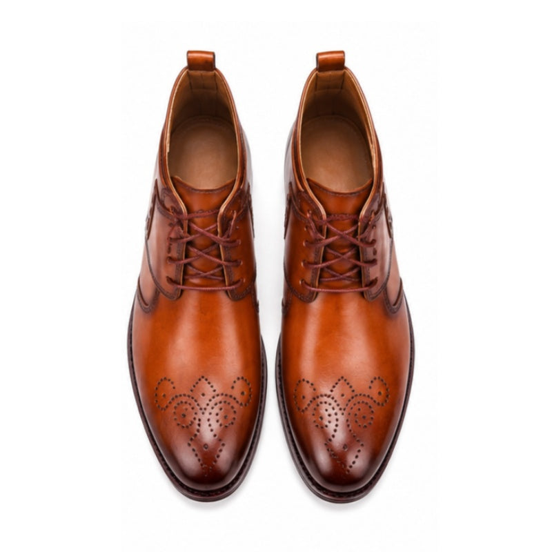 Men's brown formal ankle boots with brogue detailing | rajaranishop.com