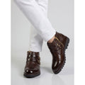 Men’s Zippered Leather Ankle Boots with Brass Stud Detail - Dark Brown - Raja Rani Shop