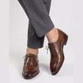 Executive Two-Tone Leather Cap-Toe Formal Oxfords - Espresso Brown - Raja Rani Shop