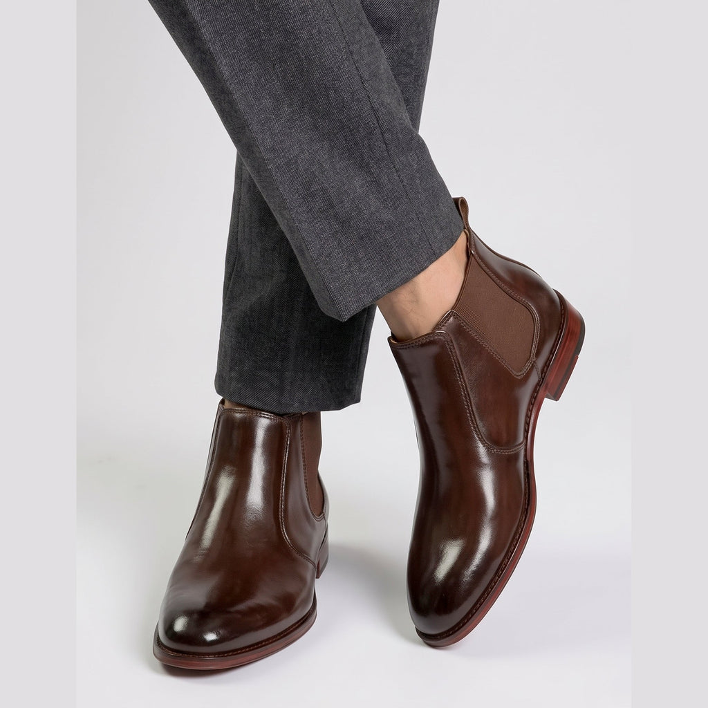 Men's Handcrafted Genuine Leather Chelsea Boots - Deep Coffee Brown - Raja Rani Shop