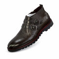 Men’s Zippered Leather Ankle Boots with Brass Stud Detail - Dark Brown