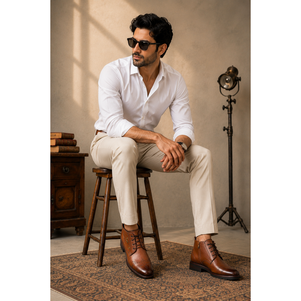 Men’s Handcrafted Burnished Leather Lace-Up Ankle Boots - Tan Brown - Raja Rani Shop