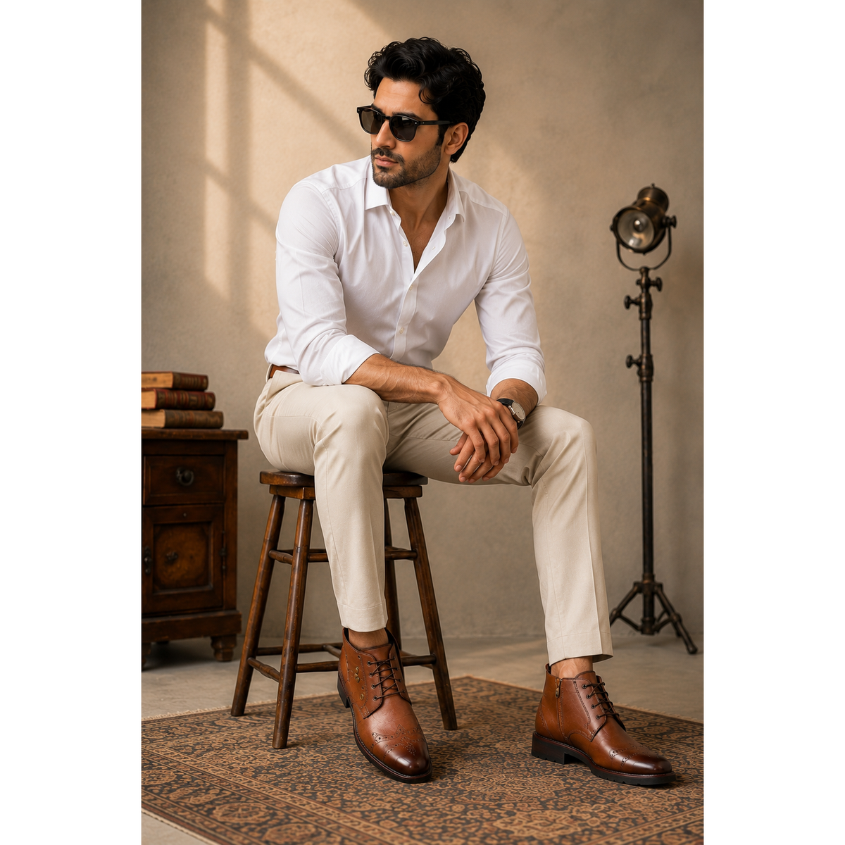 Men’s Handcrafted Burnished Leather Lace-Up Ankle Boots - Tan Brown - Raja Rani Shop