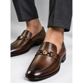 Executive Two-Tone Leather Horsebit Slip-On Loafers - Brown - Raja Rani Shop